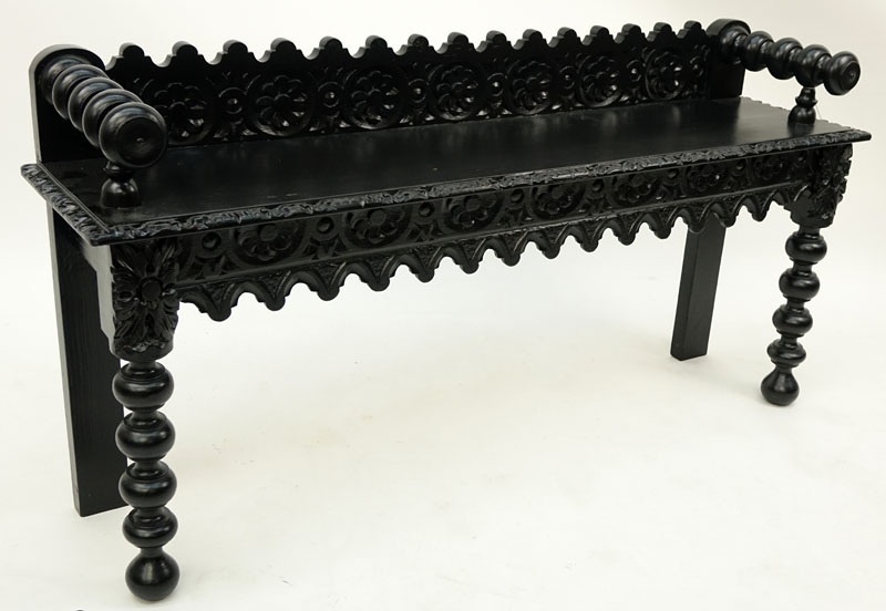 Spanish Colonial Style Painted Carved Wooden Bench.