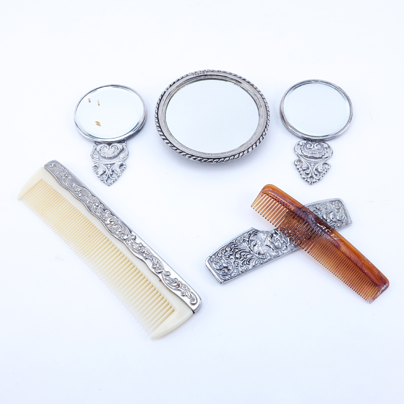 Collection of Five (5) Repousse Silver Plated Vanity Items.