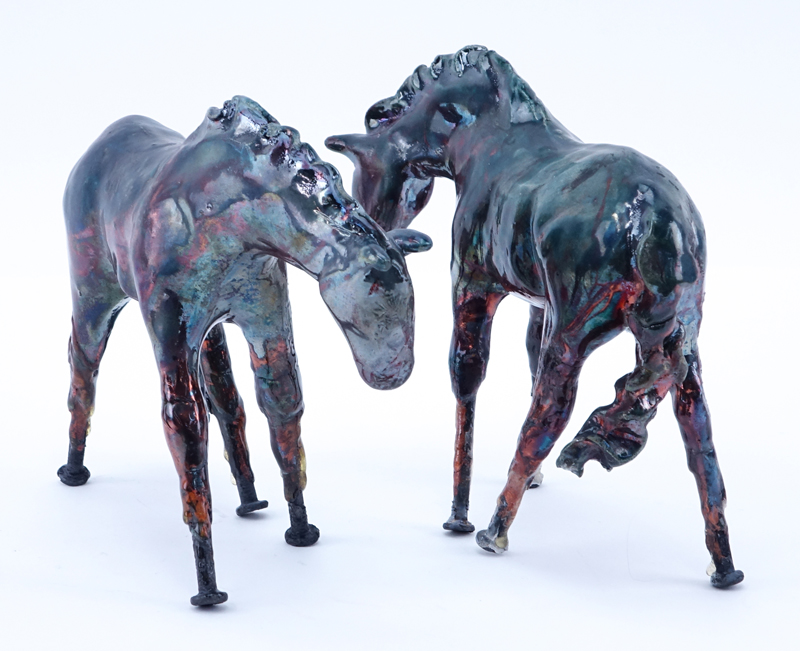 Two (2) Lindsey Epstein Raku Pottery Model of Horses.