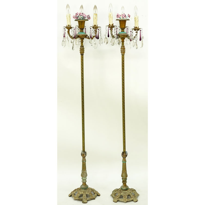 Pair of Vintage Italian Tole And Prism Stick Lamps.