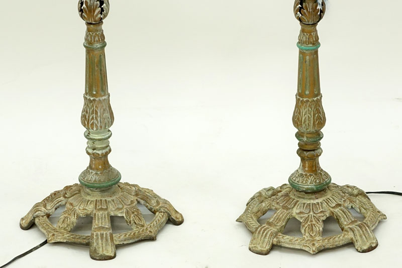 Pair of Vintage Italian Tole And Prism Stick Lamps.