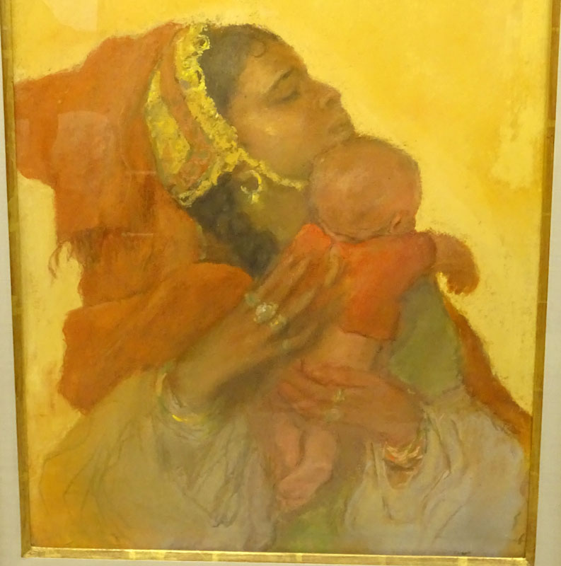 Abel Pann, Israeli (1883 - 1963) Pastel on paper "Mother And Child". 