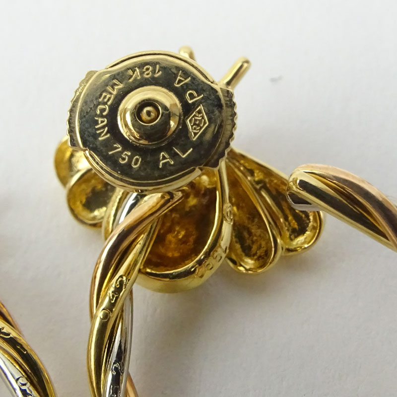 Vintage Cartier Diamond, Enamel and 18 Karat Tri-Color Gold Bee Twisted Hoop Earrings. 