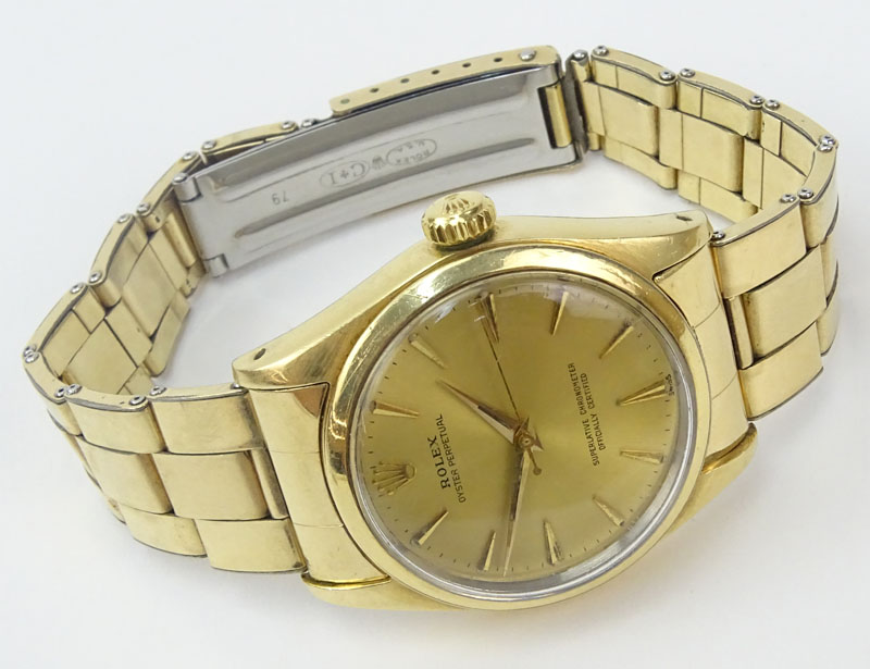 Man's Vintage Circa 1950s Rolex Gold Filled Oyster Perpetual Bracelet Watch.