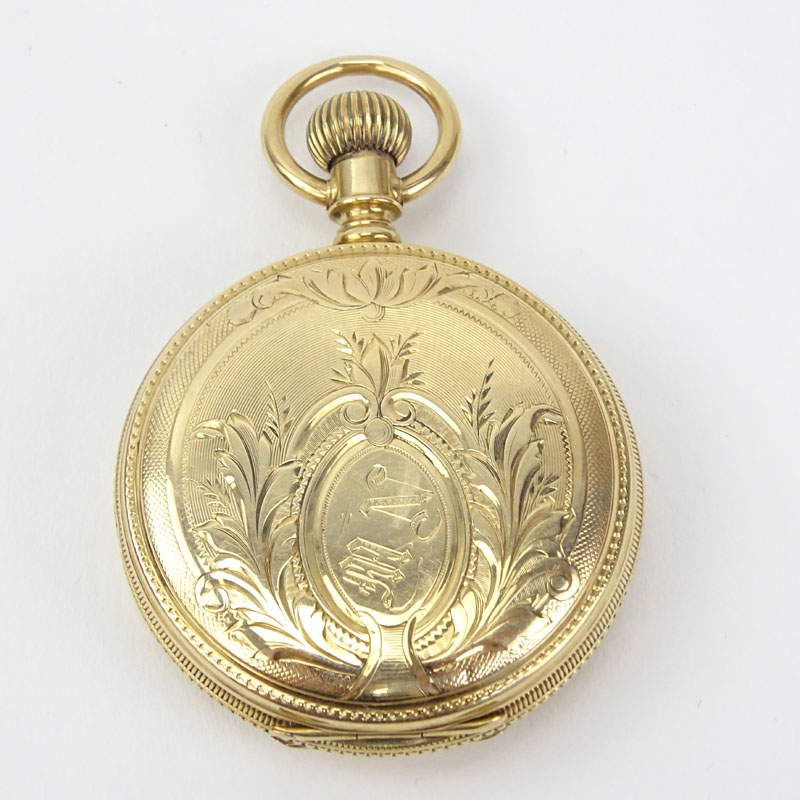 Antique Elgin 14 Karat Yellow Gold Engraved Pocket Watch.