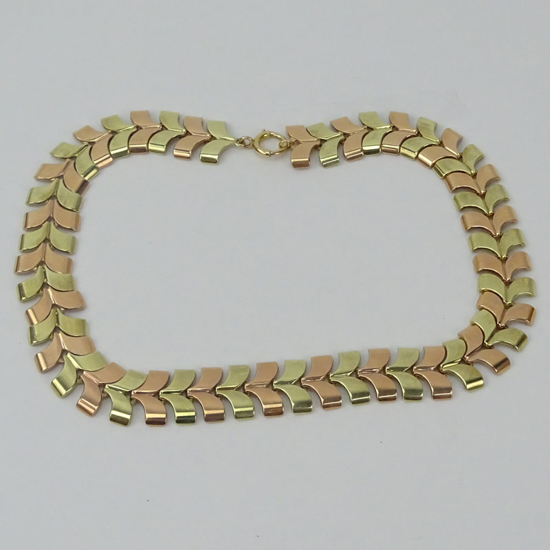 Vintage Tiffany & Co 14 Karat Heavy Rose and Yellow Gold Link Necklace.