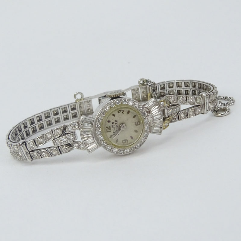 Lady's Vintage Lucien Picard Diamond and Platinum Bracelet Watch with Manual Movement.
