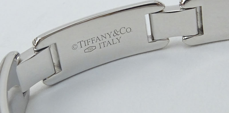 Vintage Man's Tiffany & Co Pave Set Diamond and 18 Karat White Gold Textured Bar Link Bracelet.