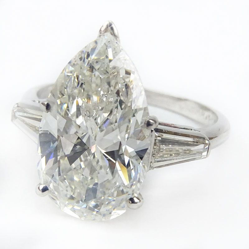 GIA Certified 7.23 Carat Pear Brilliant Cut Diamond Platinum Engagement Ring.