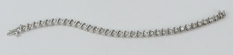 Vintage Approx. 3.50 Carat Round Brilliant Cut Diamond and 14 Karat White Gold Bracelet.