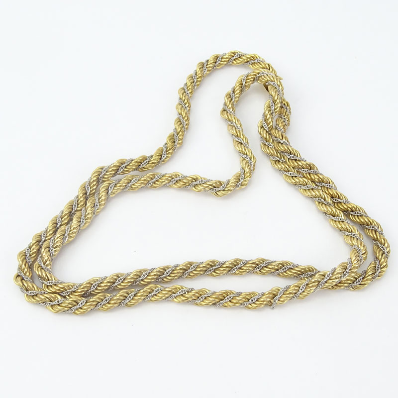 Vintage 14 Karat Yellow and White Gold Long Rope style Necklace.