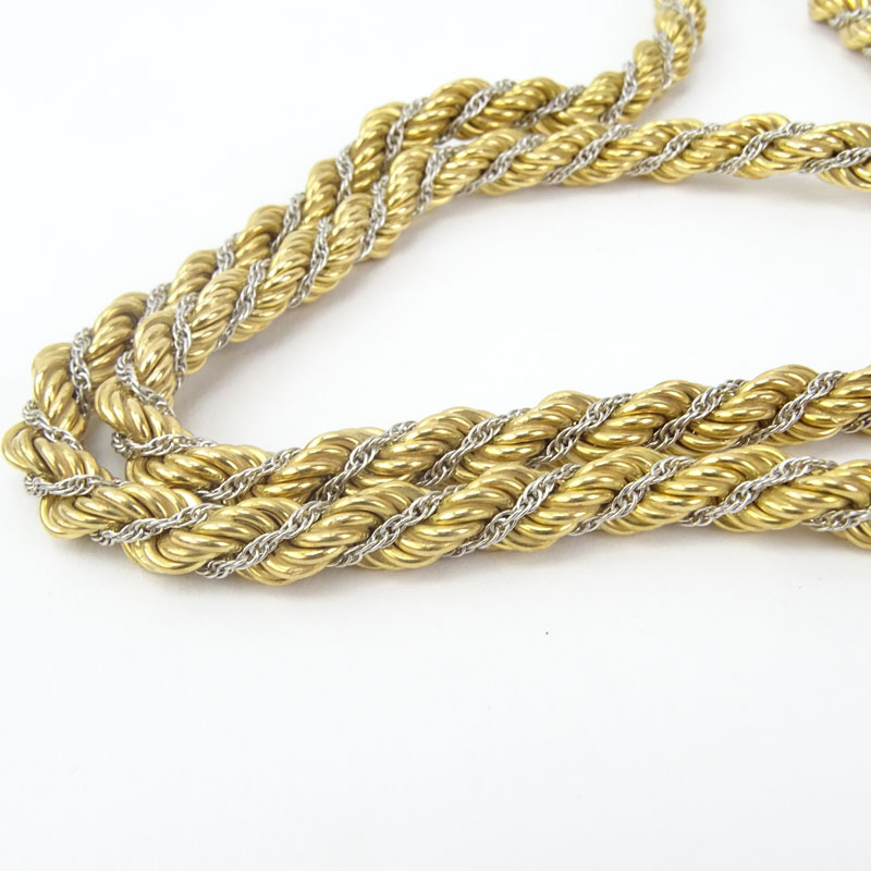 Vintage 14 Karat Yellow and White Gold Long Rope style Necklace.