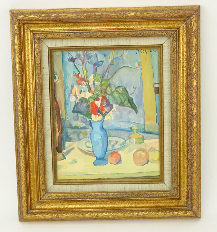 Signed P. Cezanne Gouache on paper, Still Life with Flowers.