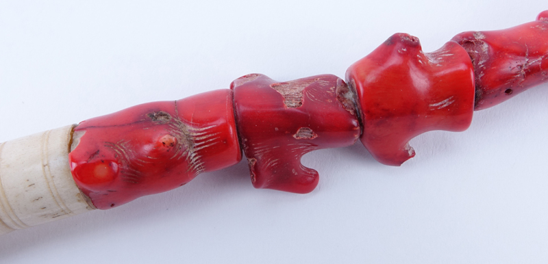Chinese Red Coral and Bone Calligraphy Brush.
