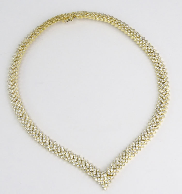 Vintage Approx. 30.0 Carat Round Brilliant Cut Diamond and 14 Karat Yellow Gold Necklace.