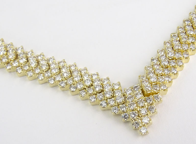Vintage Approx. 30.0 Carat Round Brilliant Cut Diamond and 14 Karat Yellow Gold Necklace.