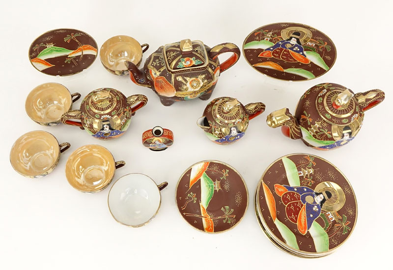 Twenty-One (21) Piece Vintage Japanese Brown Dragonware Moriage assembled Tea Set.