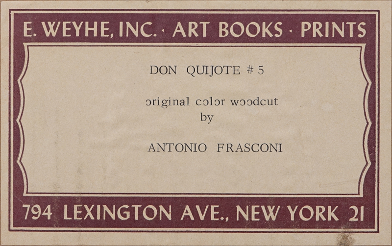 Antonio Frasconi, Argentine (b. 1919) Original color woodcut "Don Quijote #5". 