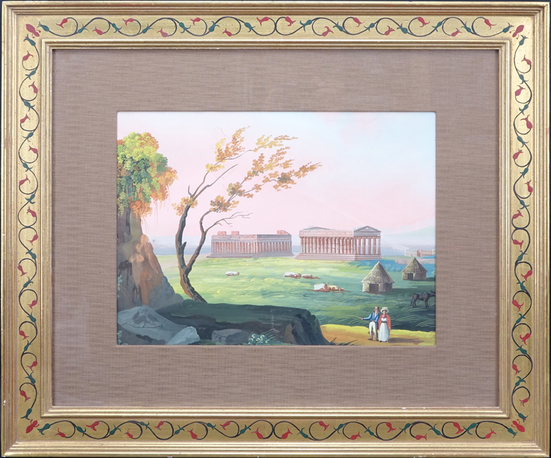 20th Century Continental Gouache on Paper in an Early 19th Century Style. Unsigned.