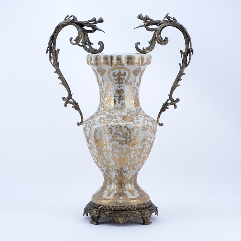 Large Antique Style Porcelain Vase With Bronze Mountings.