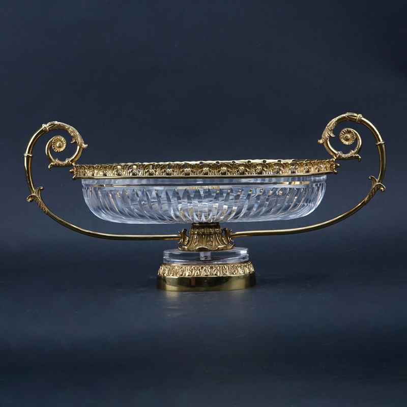 Large Baccarat Style Bronze Mounted Crystal Centerpiece.