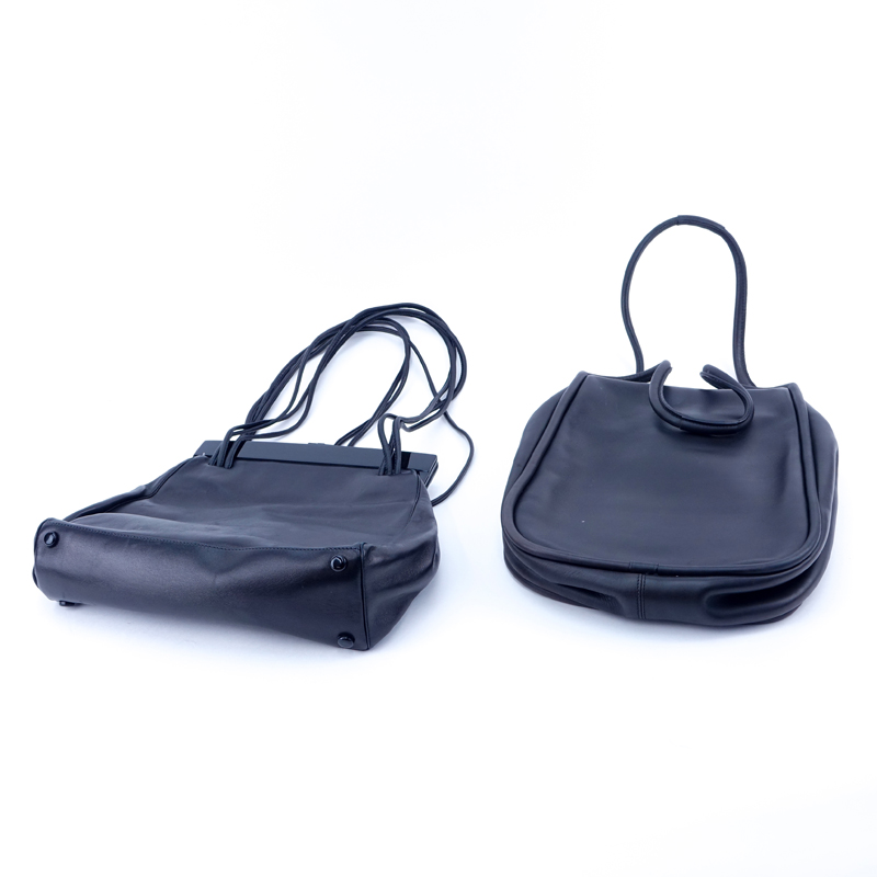 Two (2) Vintage Lalique Black Lambskin Handbags.
