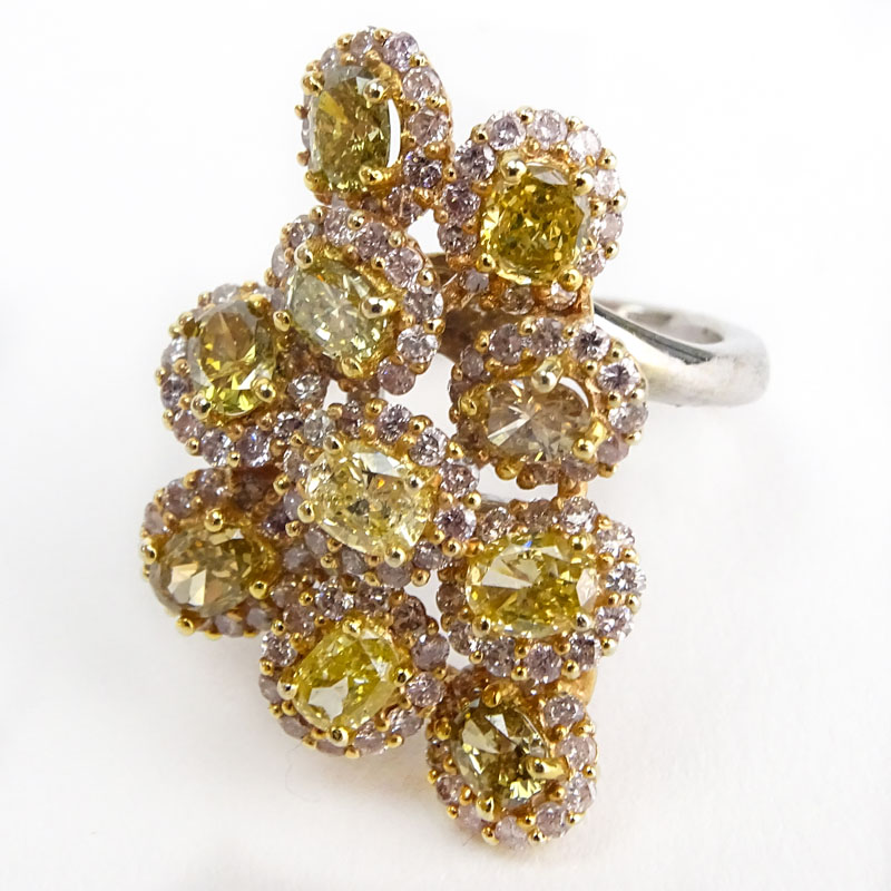 Approx. 3.67 Carat TW Multi Color Diamond and 18 Karat Yellow and White Gold Ring.