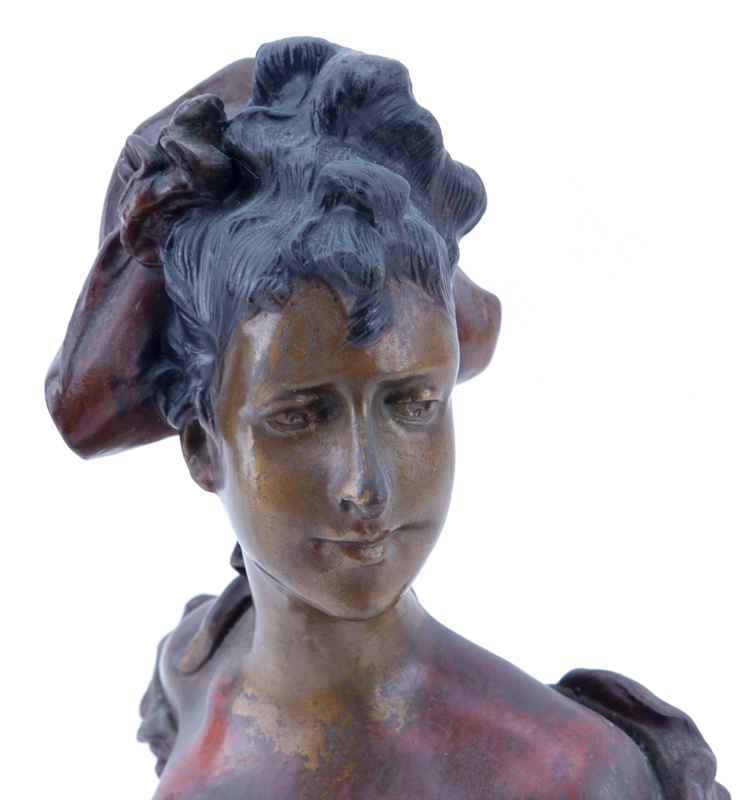 After: Alfred Jean Foretay, Swiss (1861-1944) bronze sculpture of a maiden. 
