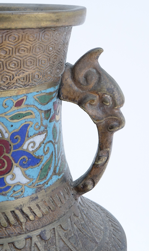 Antique Japanese Champlevé Bronze Vase.