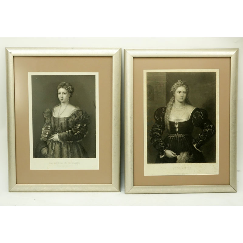 Pair of Antique Engravings "La Bella Di Tiziano" and "Violanta". 