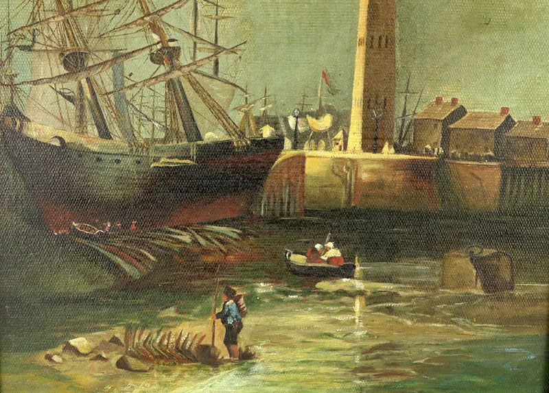 John H. Brown (19/20th C.) Oil on Canvas of a Boat Scene.