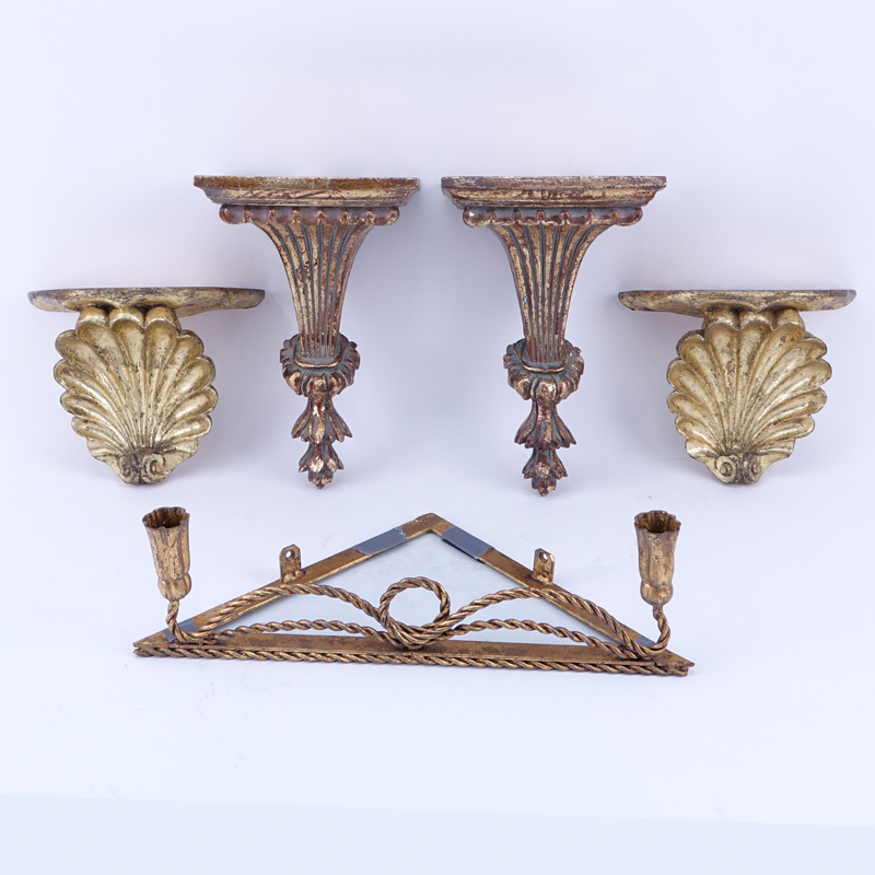 Collection of Five (5) Wall Brackets and Shelf.