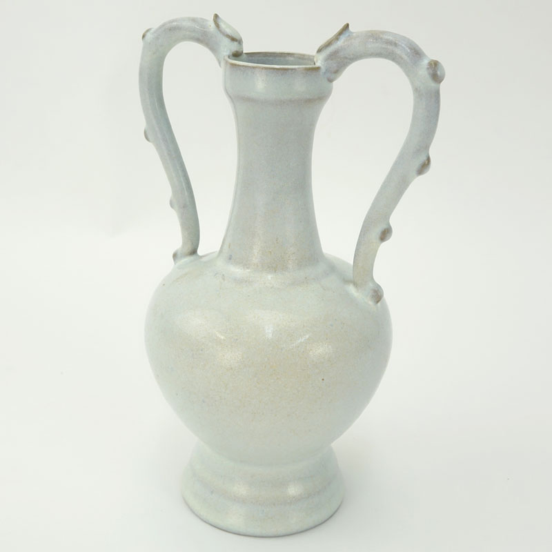 19/20th Century Chinese Song Dynasty Style Glazed Porcelain Double Handled Vase.