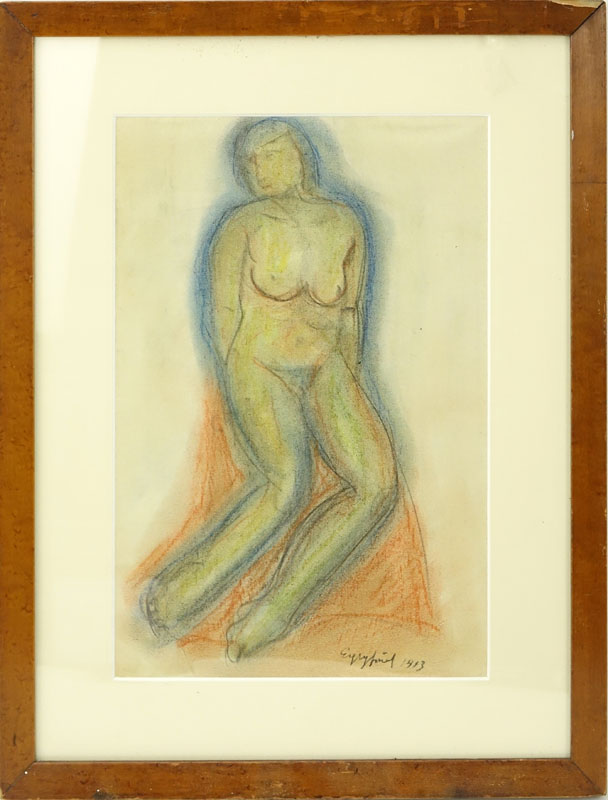 Jozsef Egry, Hungarian (1883 - 1951) Colored chalks on paper "Female Nude". 