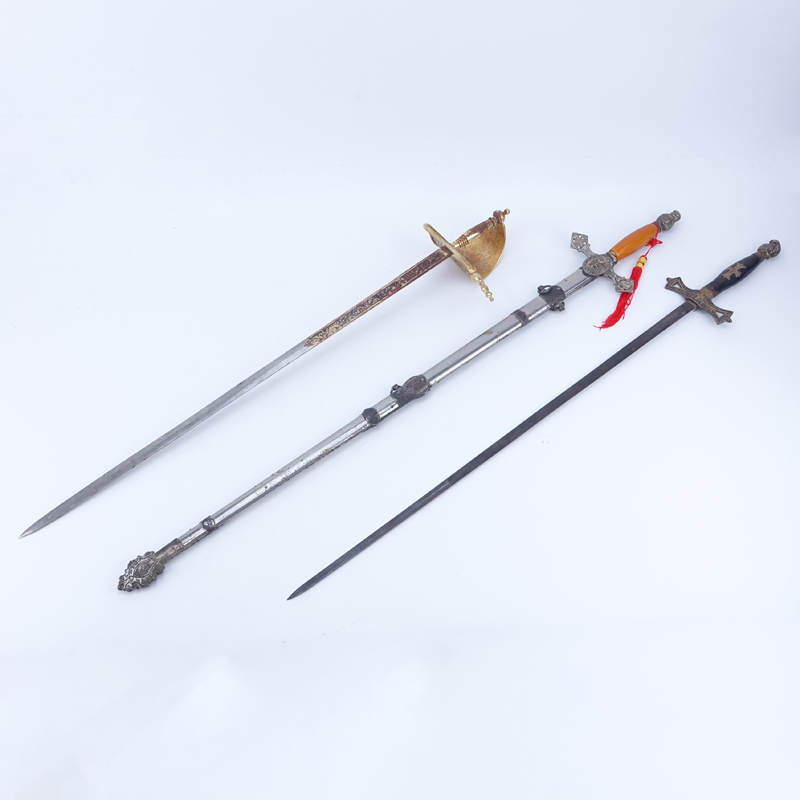 Collection of Three (3) Knights Templar Masonic Style Swords.