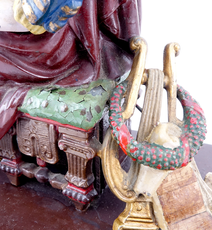 Vintage Painted French Metal Figural Group on Wood Base.