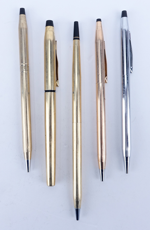 Collection of Sixteen (16) Vintage Cross Pens Including Fifteen (15) Ball Point, One (1) Felt Tip. Thirteen (13) Gold Filled, Three (3) Chrome. 