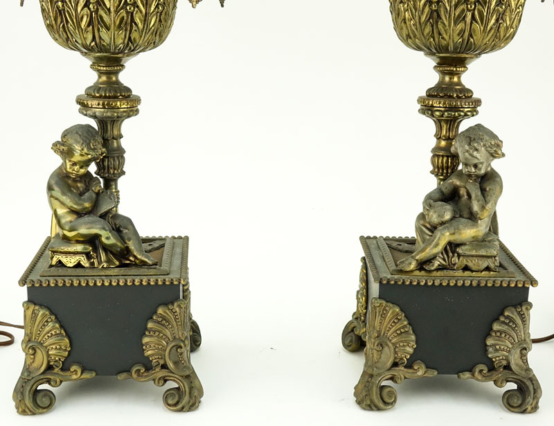 Pair Mid-Century Antique Style Figural Cherub Lamps.