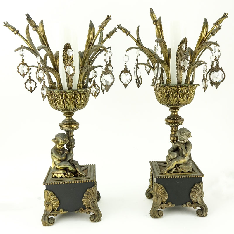Pair Mid-Century Antique Style Figural Cherub Lamps.