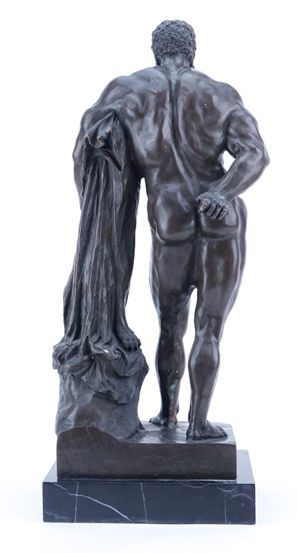 Glycon, French (19th Century) Patinated Bronze Sculpture of Hercules on Black Marble Base. 