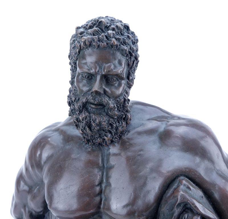 Glycon, French (19th Century) Patinated Bronze Sculpture of Hercules on Black Marble Base. 