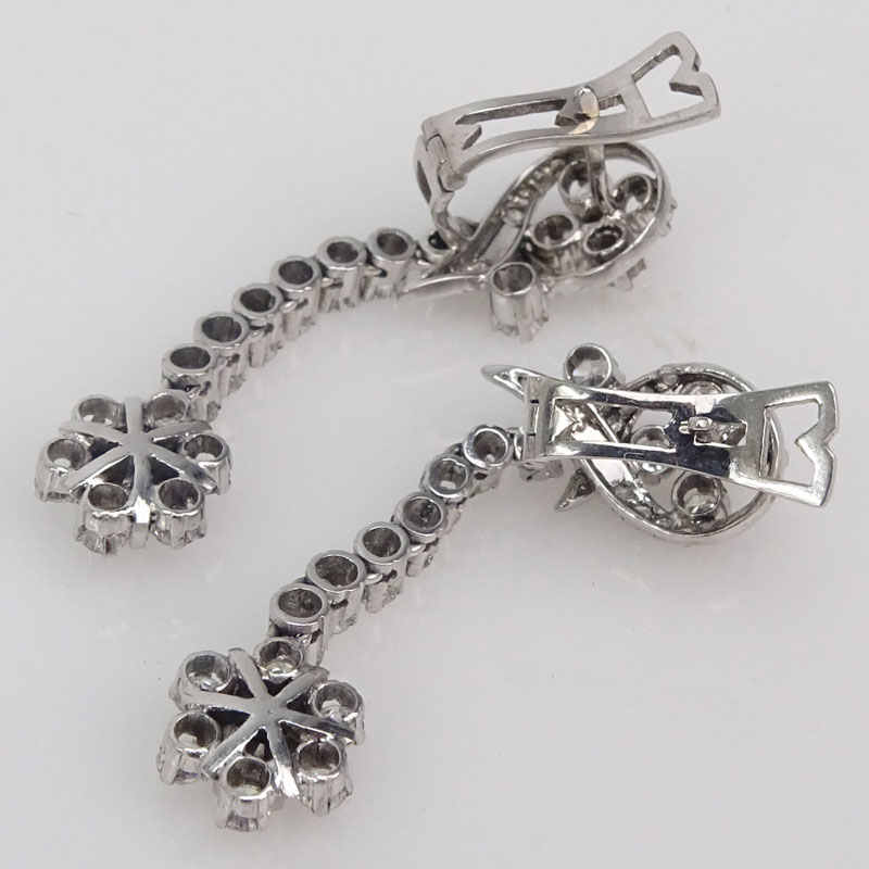 Vintage Pair of Approx. 3.5 Carat Round Brilliant Cut Diamond and 18 Karat White Gold Chandelier Earrings.