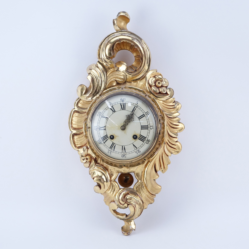 19th Century Westerstrand  Rococo Style Carved Gilt Wood Cartel Clock