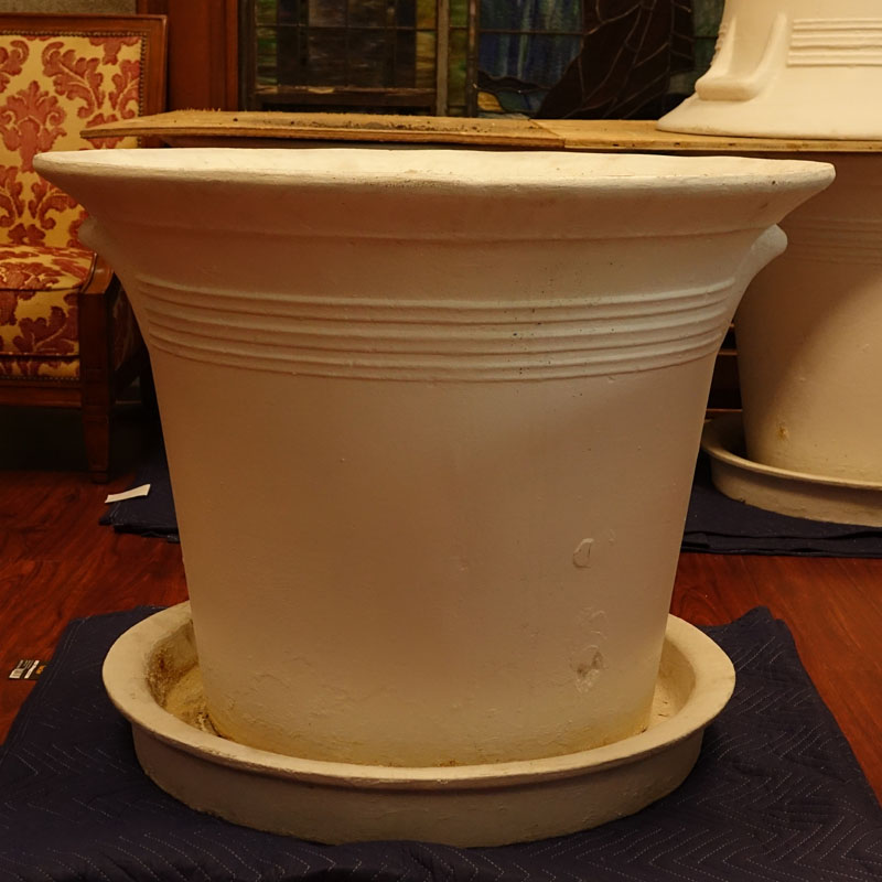 Pair of Jumbo Size Florida Style Concrete Planters with Undertray.