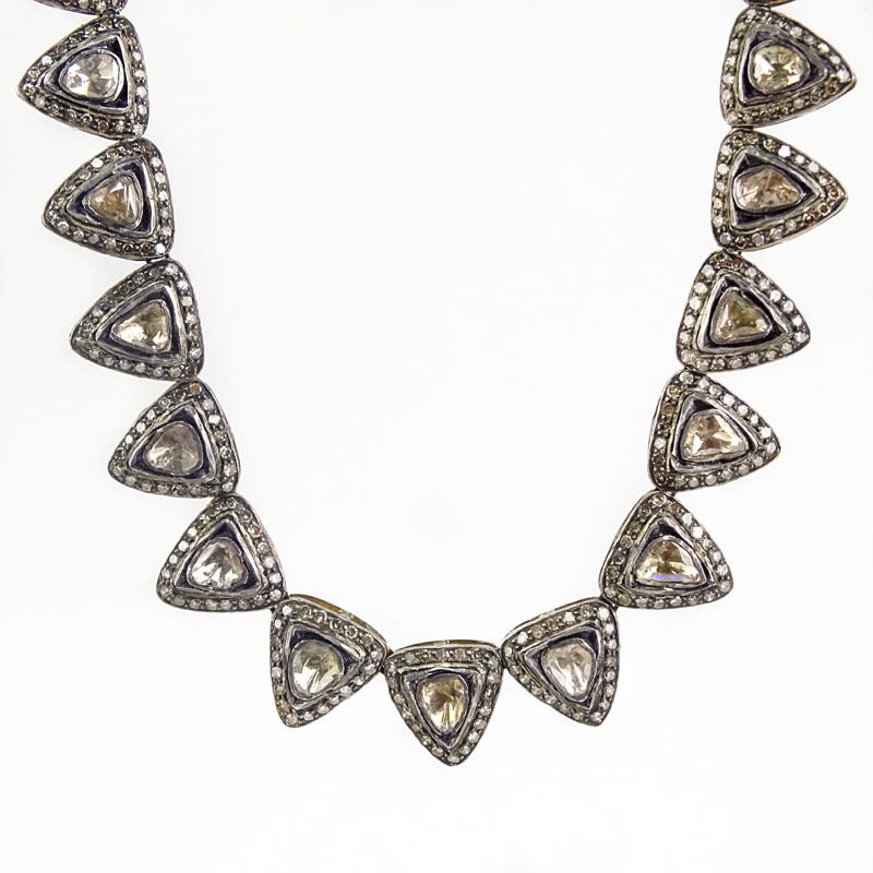 Approx. 20.0 Carat Table Cut Diamond, 18 Karat yellow Gold and Silver Necklace.