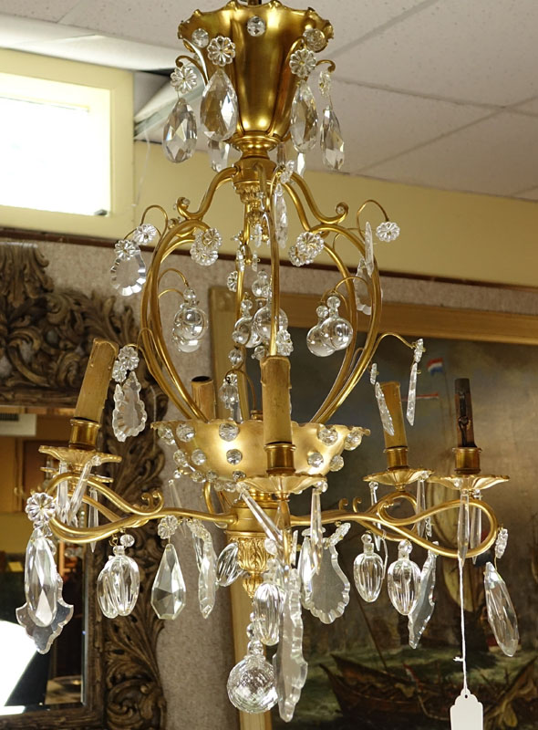 Late 19th/Early 20th Century Rococo Style Gilt Bronze and Crystal 6-Arm Chandelier.