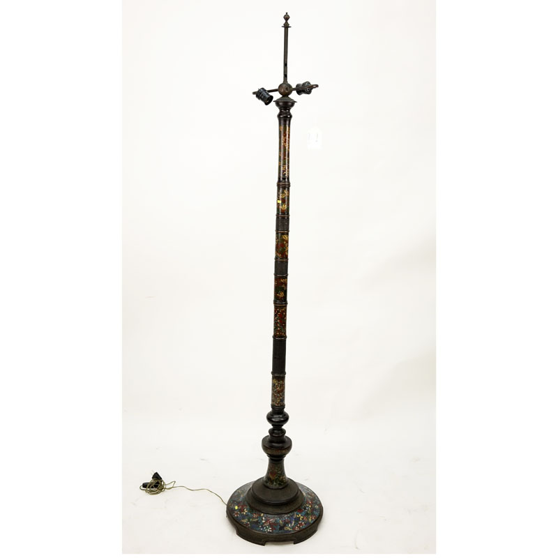 Late 19th or Early 20th Century Japanese Bronze and Champlevé Enamel Two Light Floor Lamp.