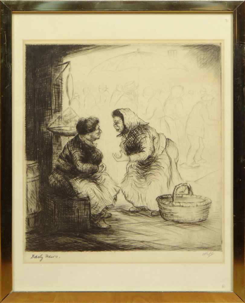 Joseph Webb British (1908-1962) Etching "Daily News" Signed in Pencil Webb 