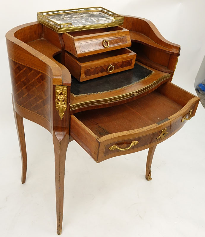 Early 20th Century Louis XV Style Parquetry Inlaid and Bronze Mounted Bureau de Dame.