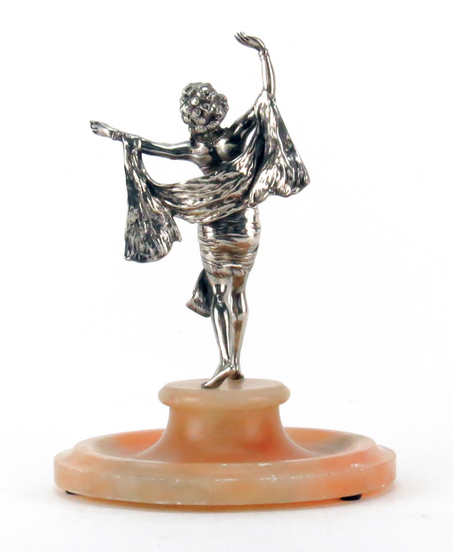 Paul Philippe Style Art Deco Silvered Bronze Dancer on Alabaster Base.